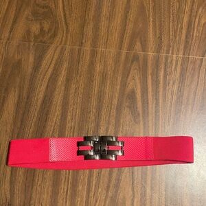 Red Elastic Waist Belt with metallic hinge Buckle